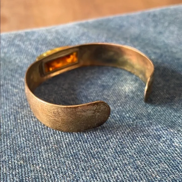 Old Pawn Vintage .925 Sterling Silver Bracelet with Moss Green Amber Stone - Picture 8 of 9